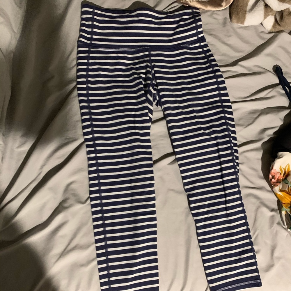 striped, high-waist, cropped athleta yoga leggings